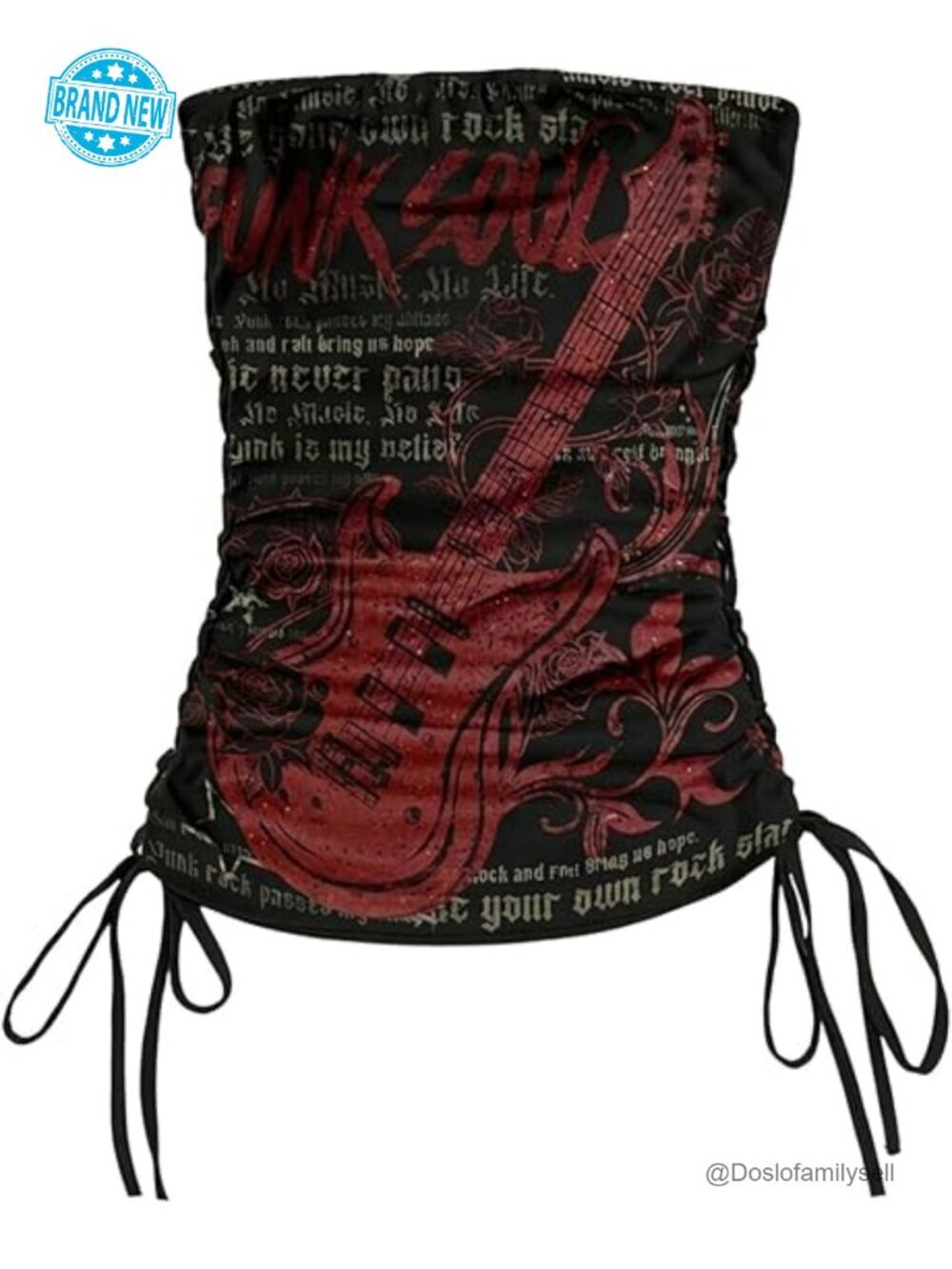 Strapless Tube Top Y2K Goth Graphic Print Crop Top Club Outfit